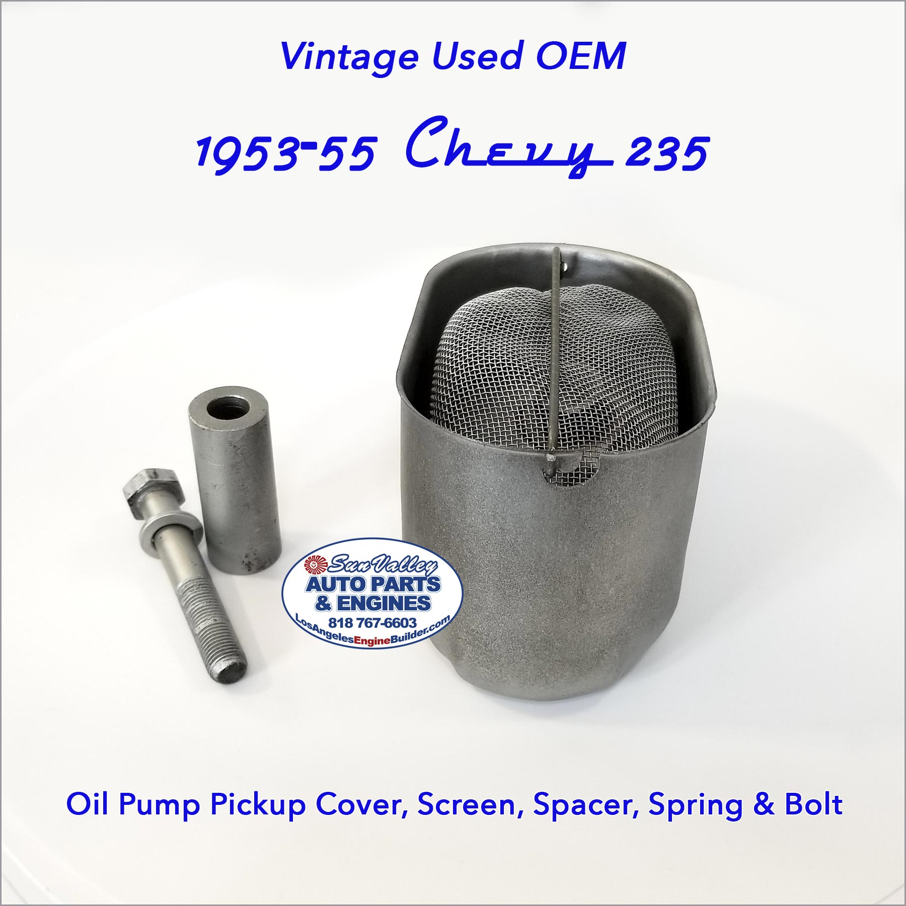 HIgh end cover. Vintage Used OEM 53-55 Chevy 235 Oil Pump Pickup Cover Screen Spacer