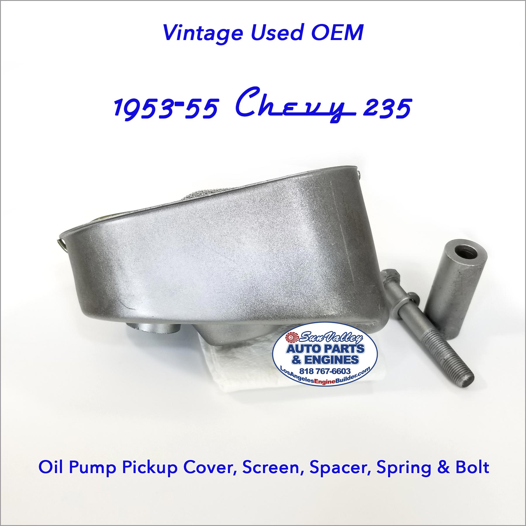 Cover side. Vintage Used OEM 53-55 Chevy 235 Oil Pickup Cover Screen Spacer