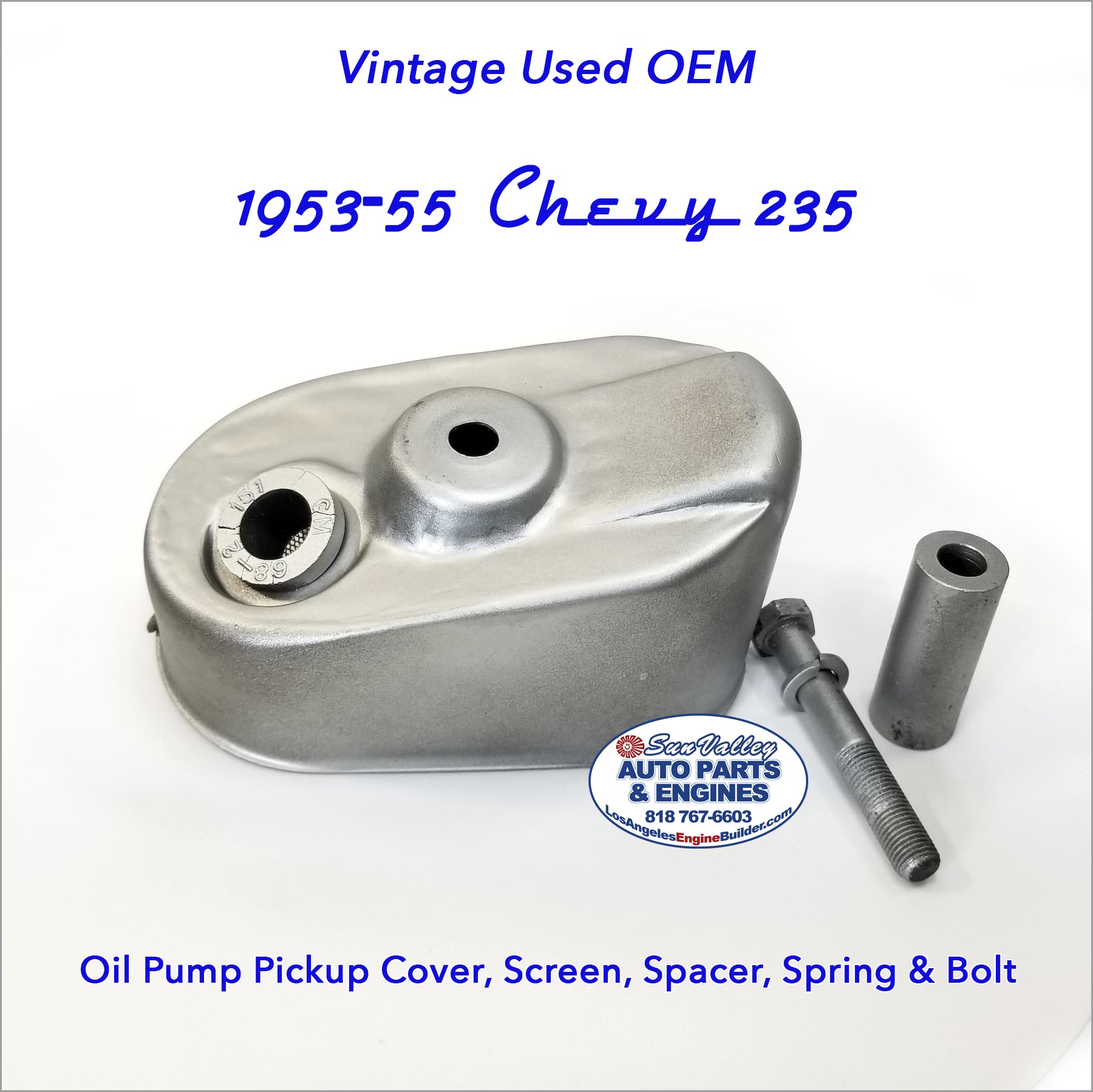 Cover bottom. Vintage Used OEM 53-55 Chevy 235 Oil Pickup Cover Screen Spacer