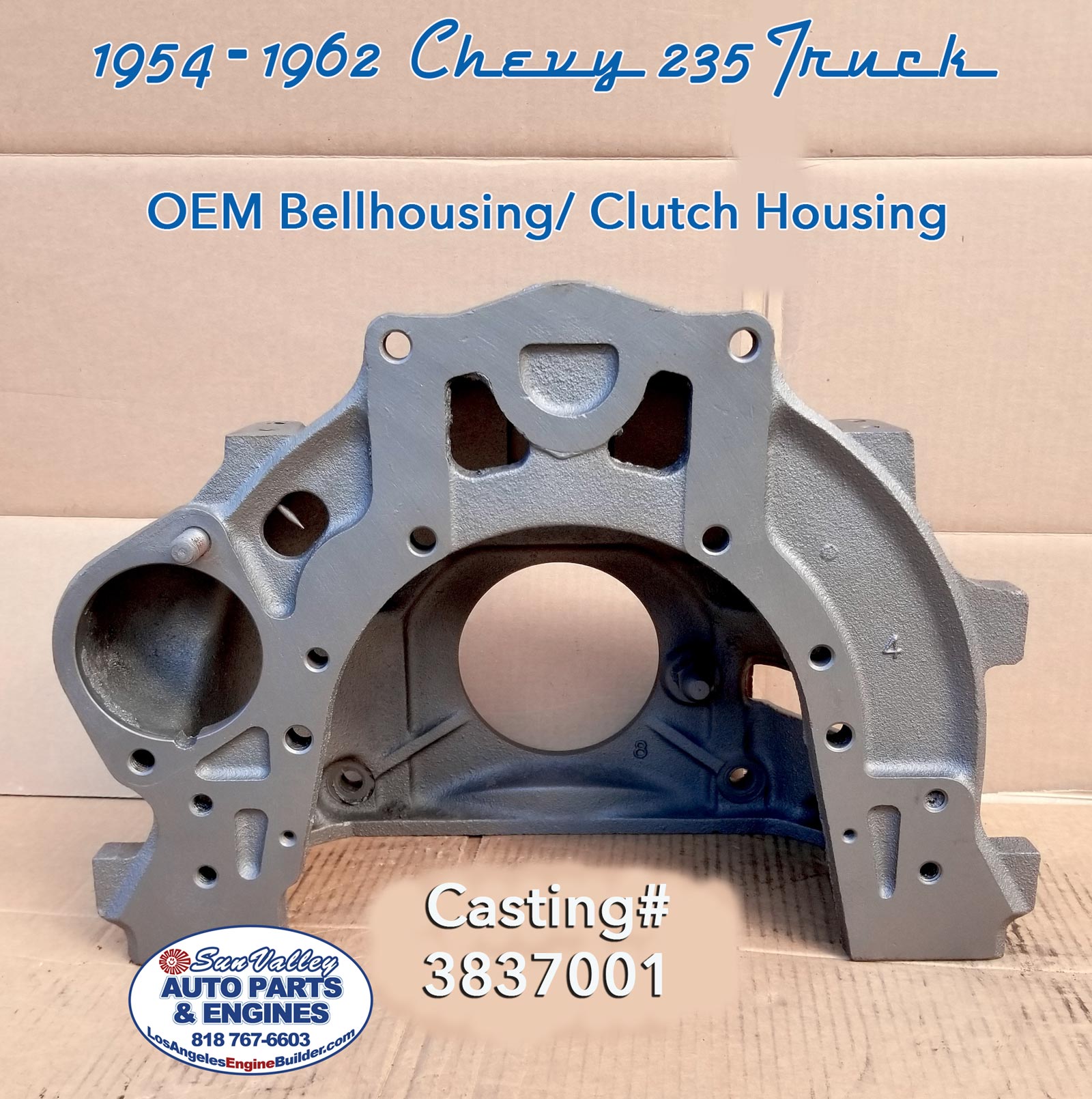 54-62 GM Chevy 235 Truck Bell Housing 3837001 front