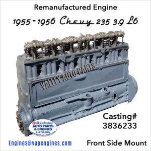 Remanufactured 1955-56 Chevy 235 engine. C# 3836233.