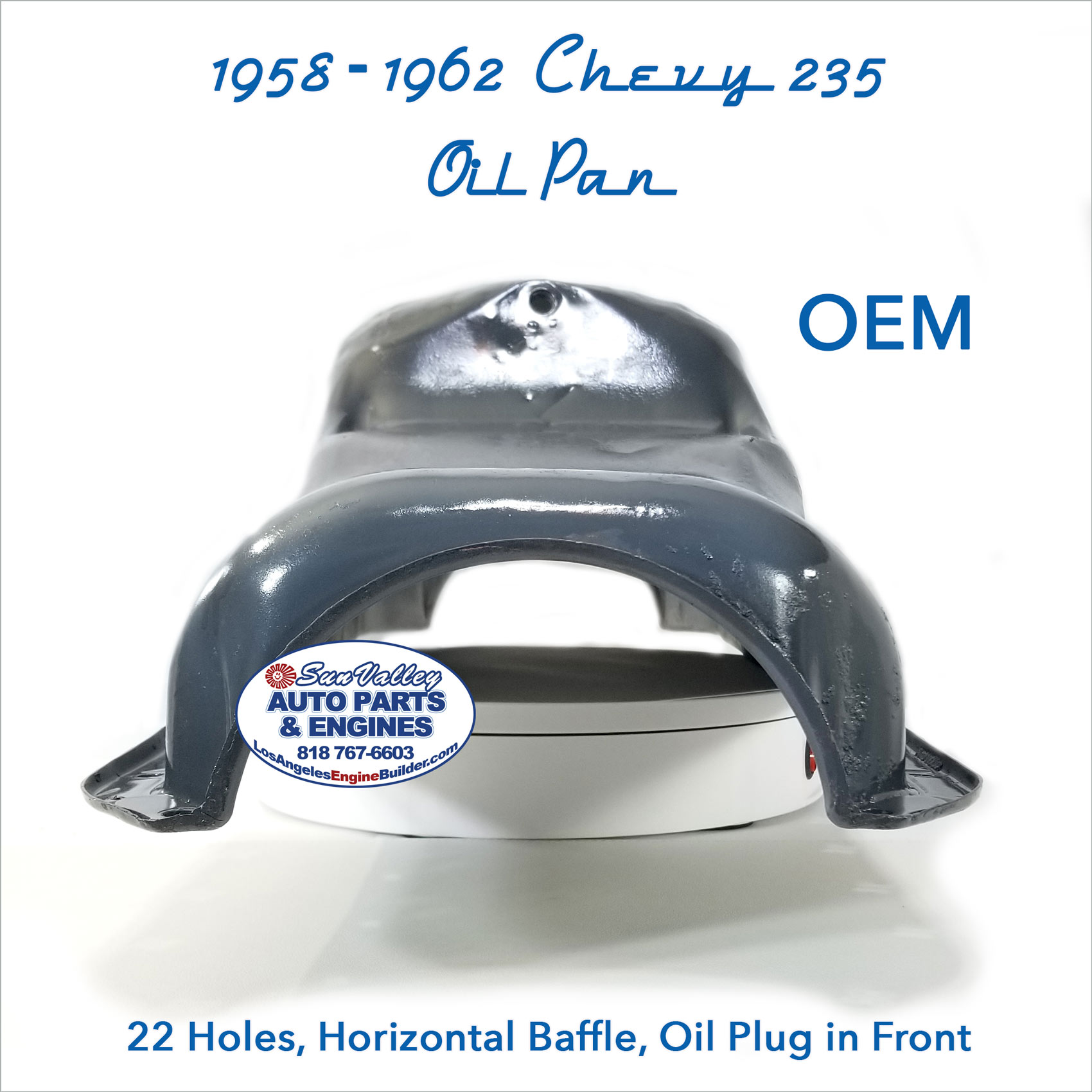 1958-62 GM Chevy 235 Oil Pan long front view
