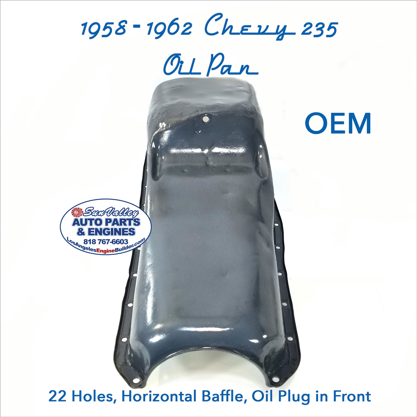1958-62 GM Chevy 235 Oil Pan low to high view