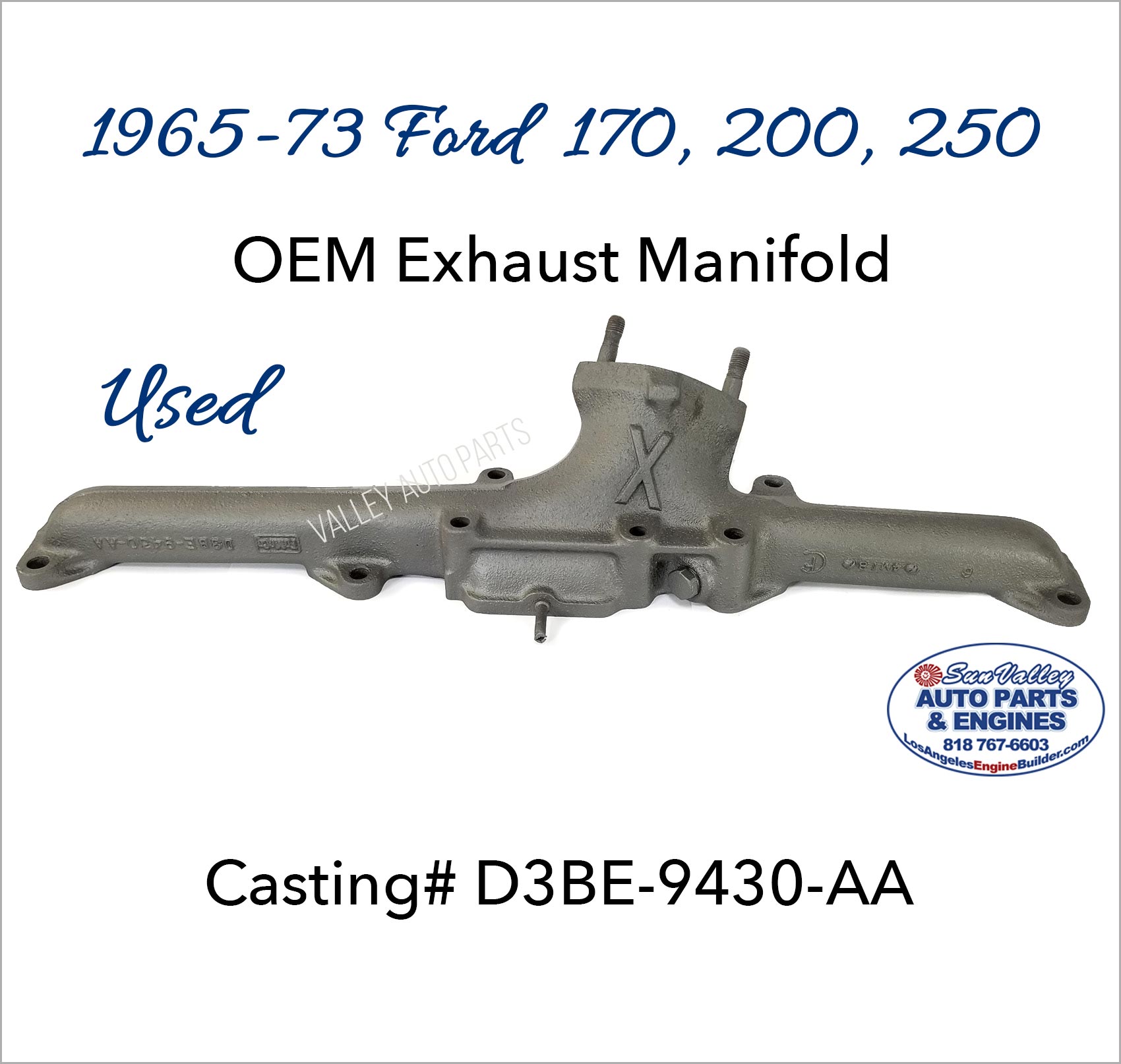 Back side. 65-73 Ford 170, 200, 250 Exhaust Manifold D3BE-9430