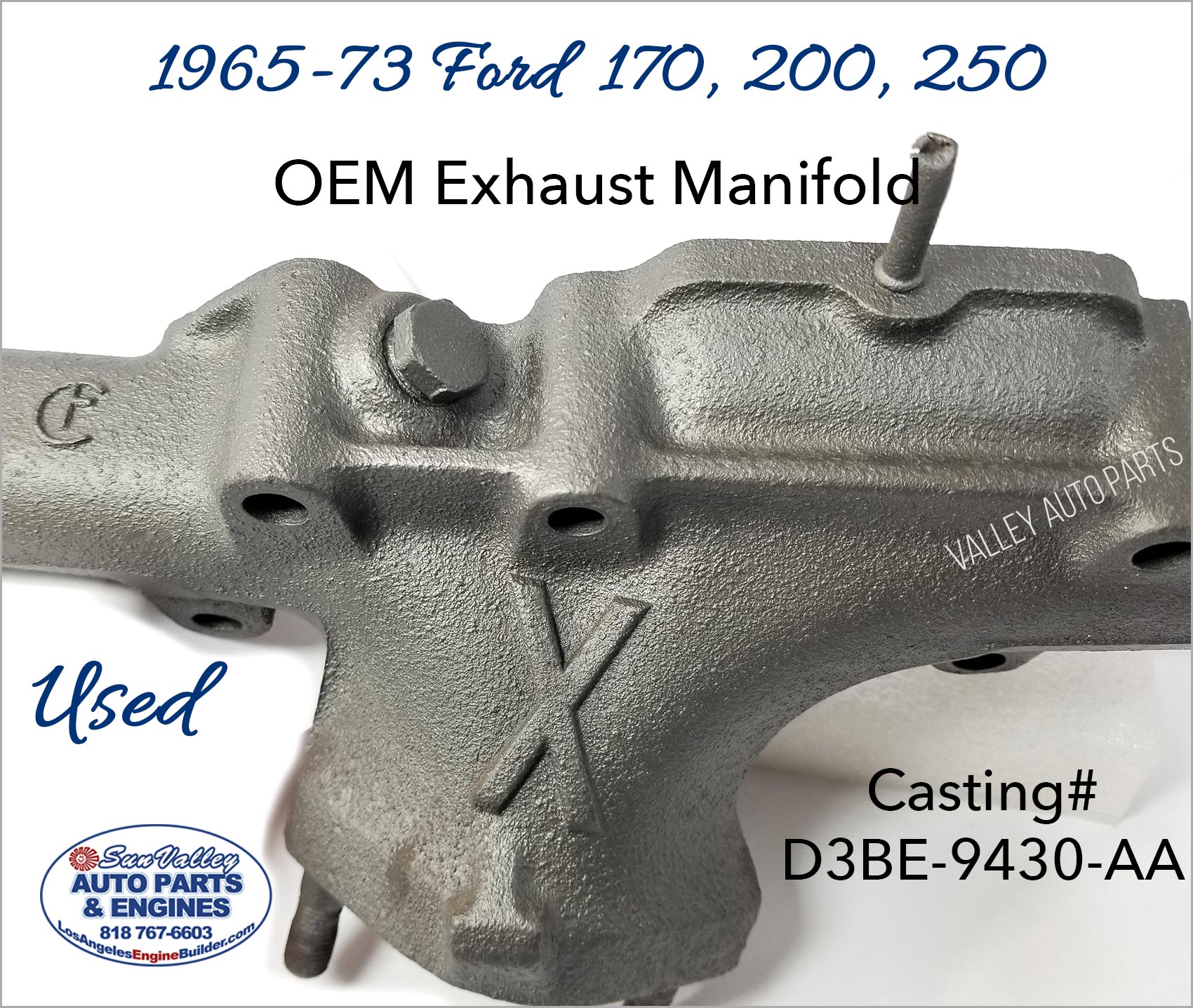 Center Section. 65-73 Ford 170, 200, 250 Exhaust Manifold D3BE-9430
