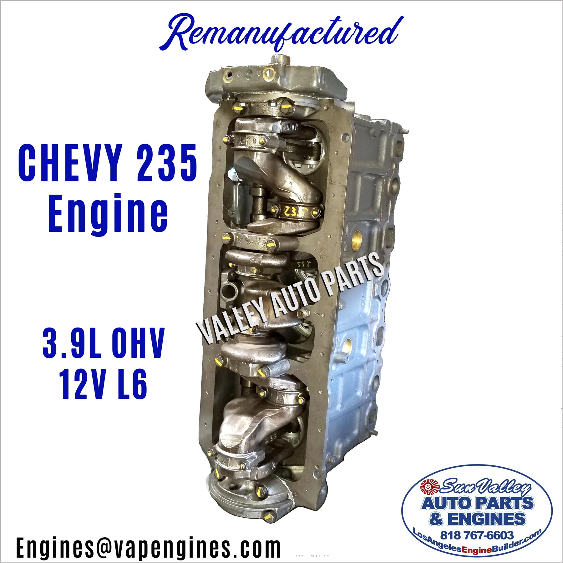 Crank view on Chevy 235 Engine for Sale