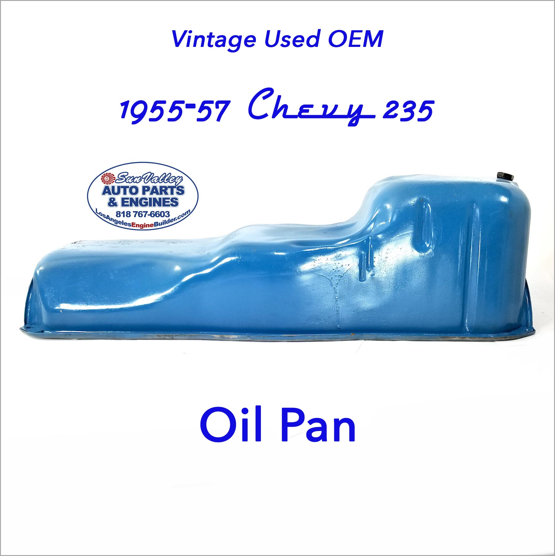 Right side. Vintage Used OEM 55-57 Chevy 235 Oil Pan