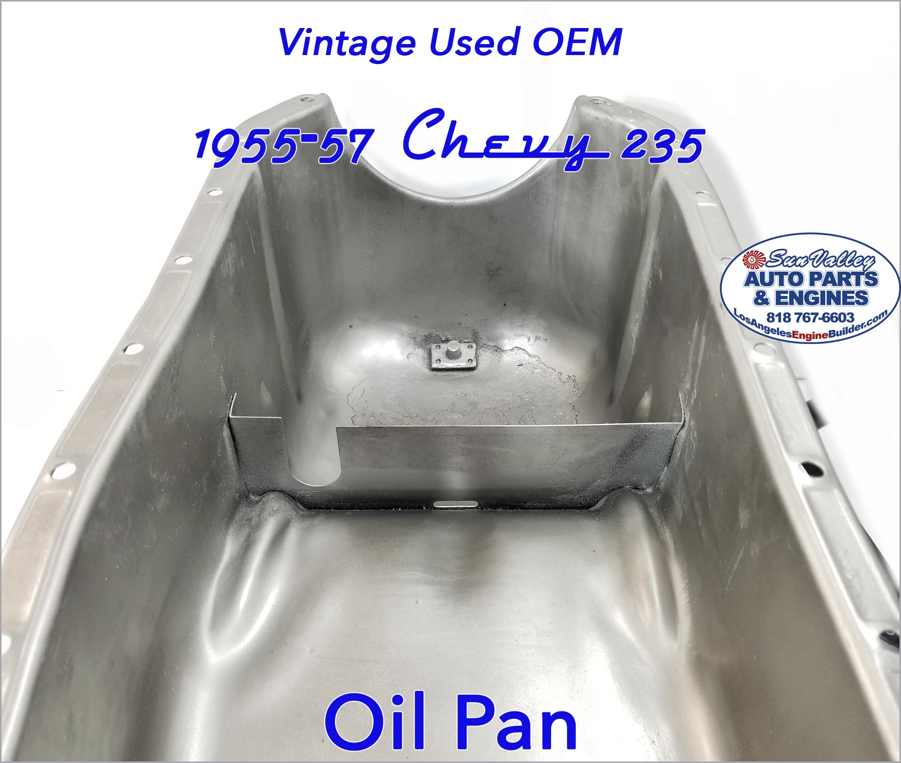 Close up baffle. Vintage Used OEM 55-57 Chevy 235 Oil Pan