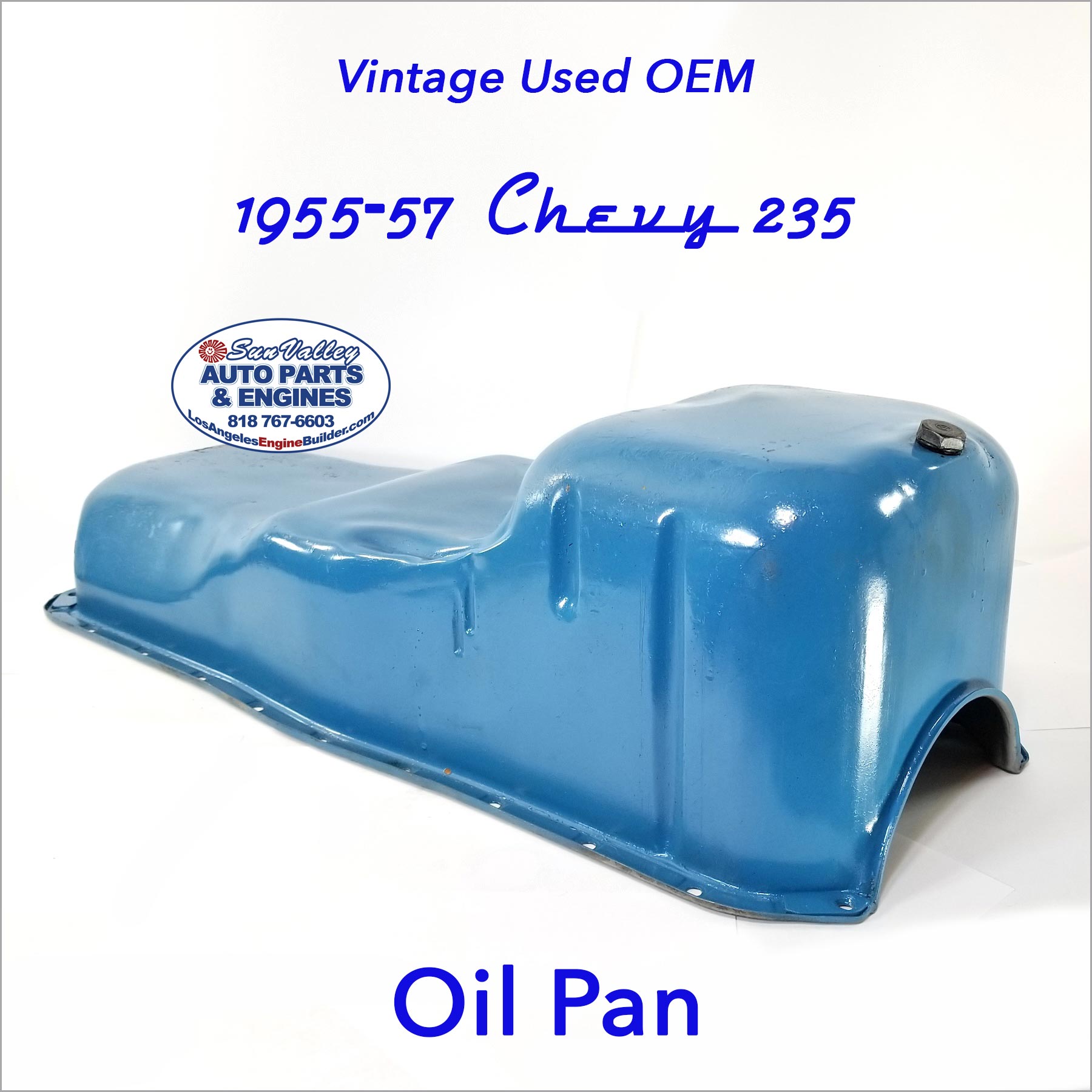 Right side angle. Vintage Used OEM 55-57 Chevy 235 Oil Pan