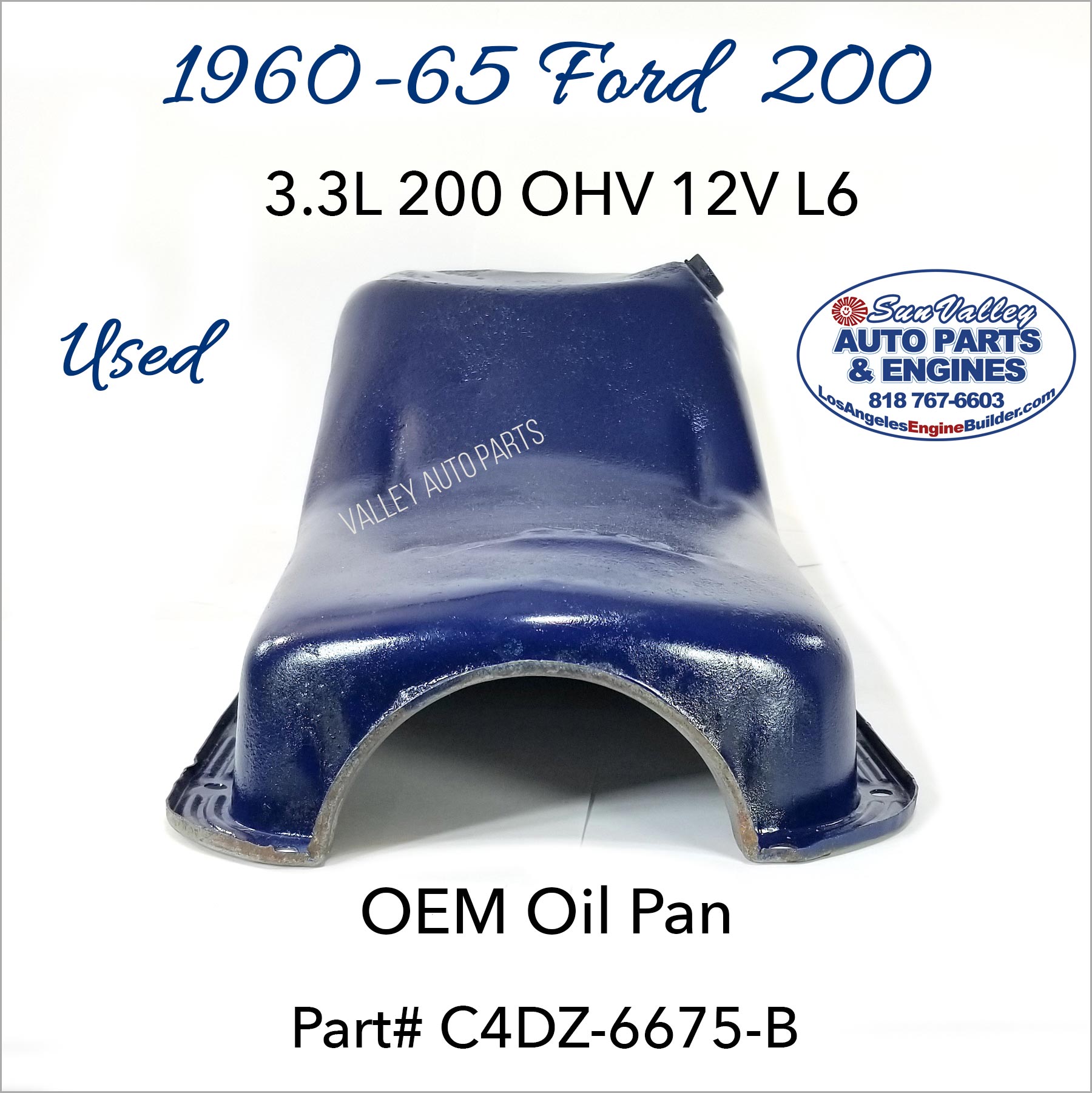 Front low to high. 60-65 Ford 170, 200 OEM Oil Pan