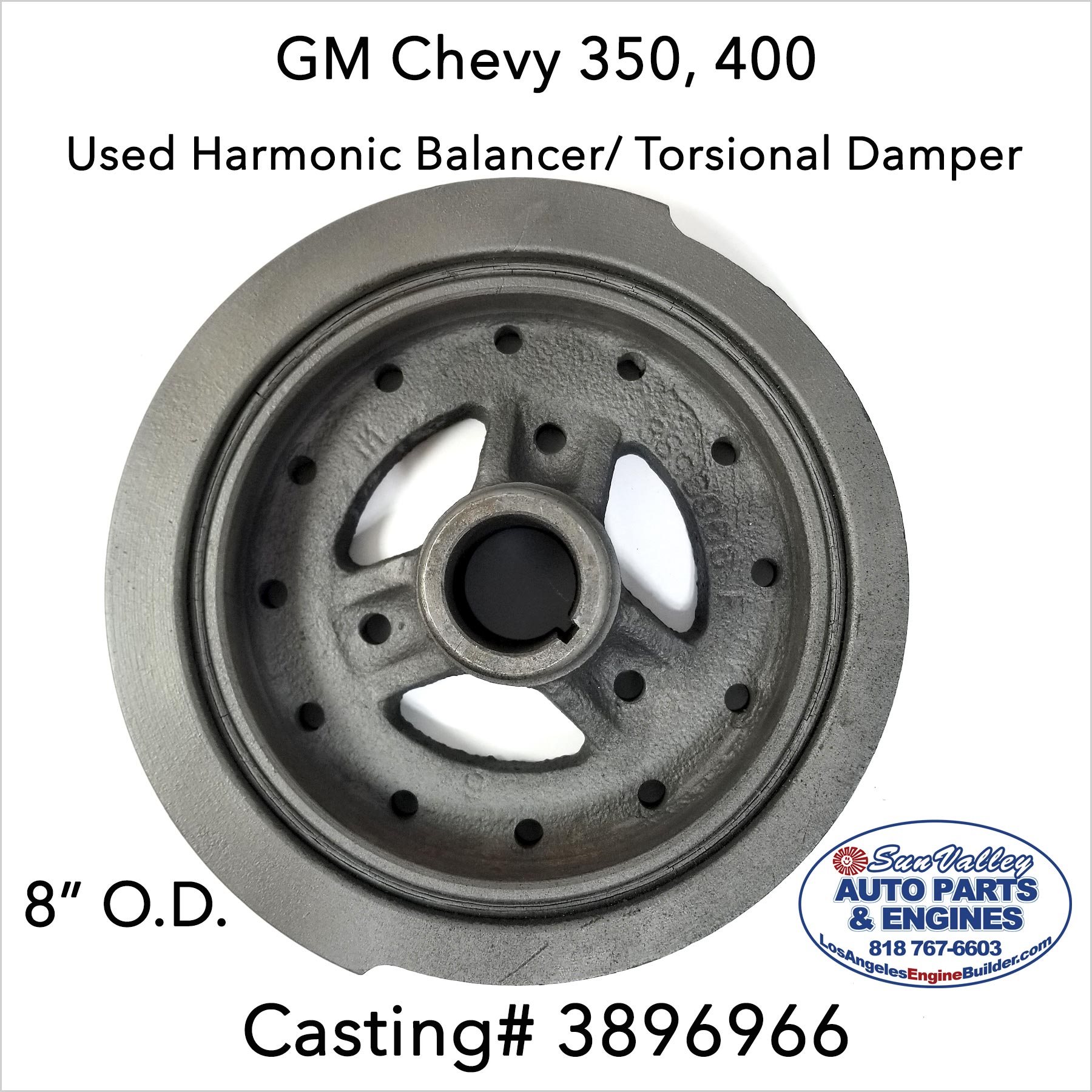 67-68 GM Chevy 350, 400 Harmonic Balancer 3896966. Snout end
