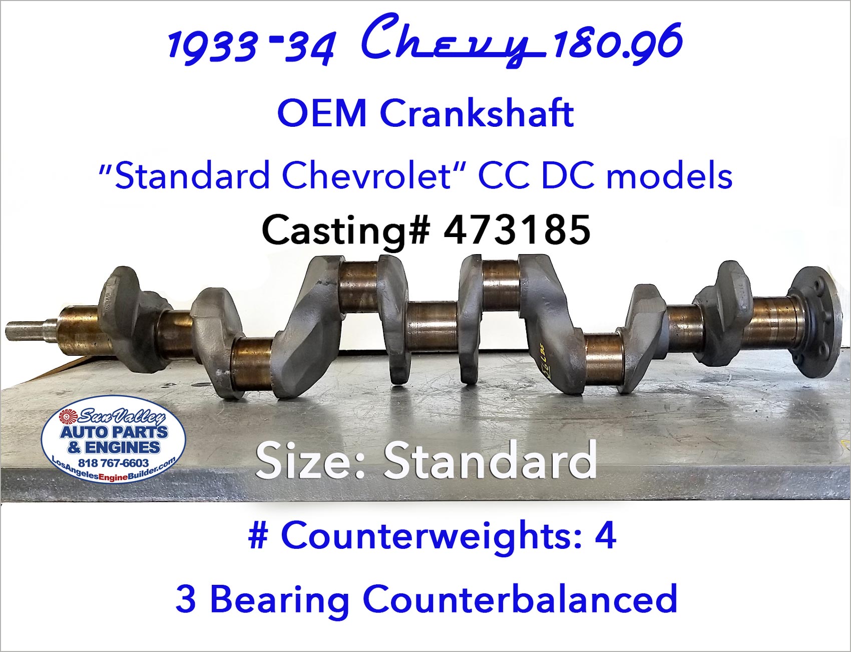 33-34 Chevy CC DC 180.96 Crankshaft # 473185 journals