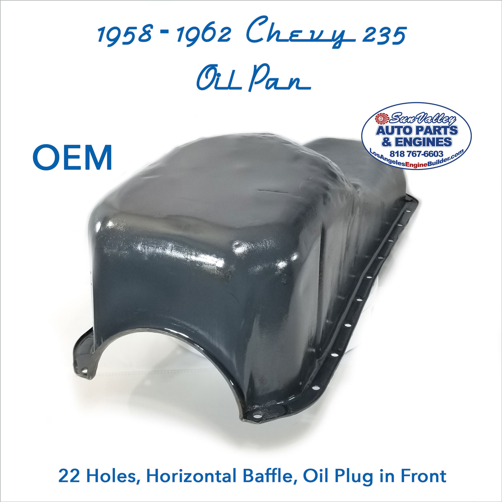 1958-62 GM Chevy 235 Oil Pan rear angle