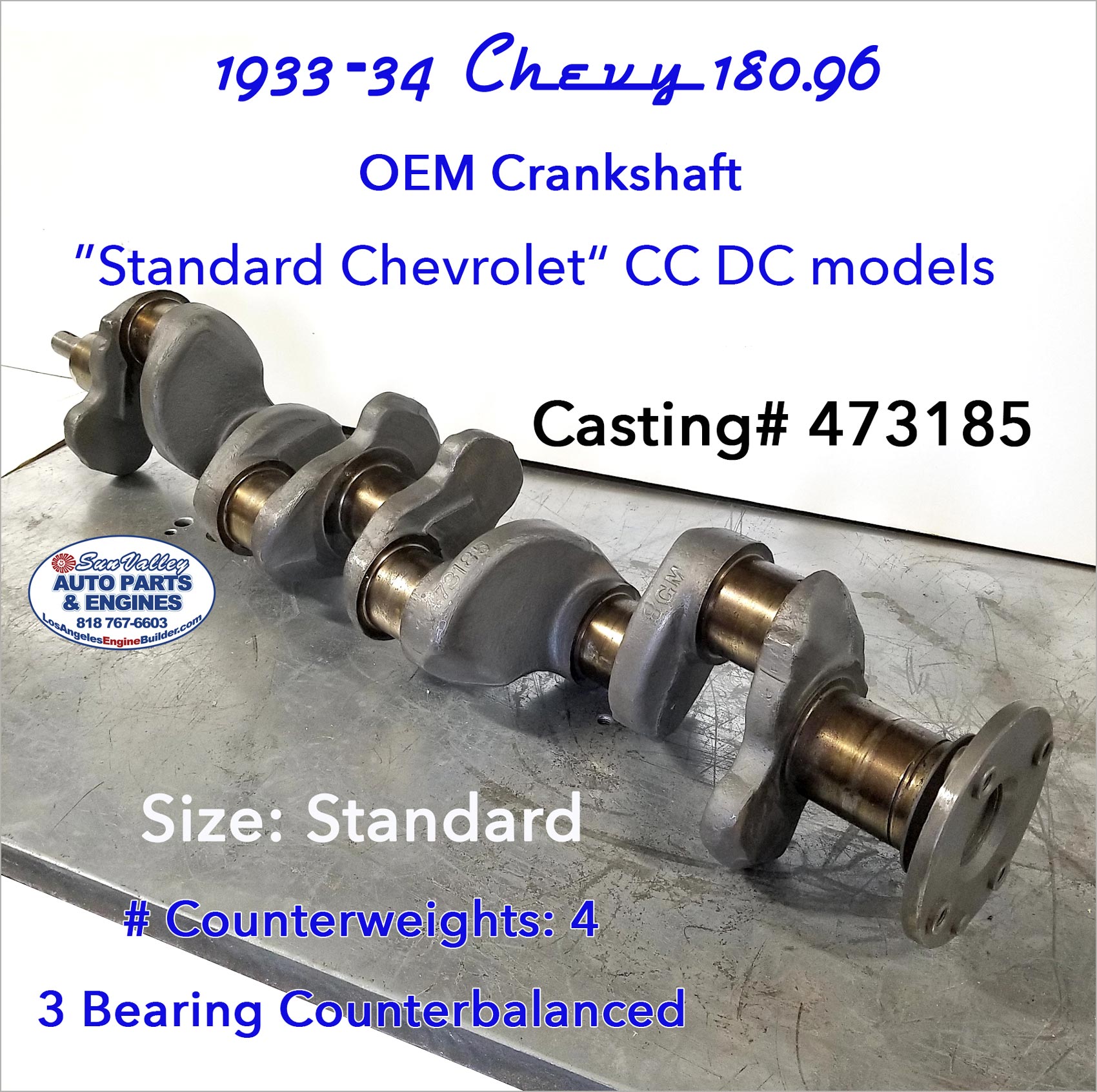 Angle view 33-34 Chevy Phaeton Coach Coupe 180.96 Crankshaft # 473185