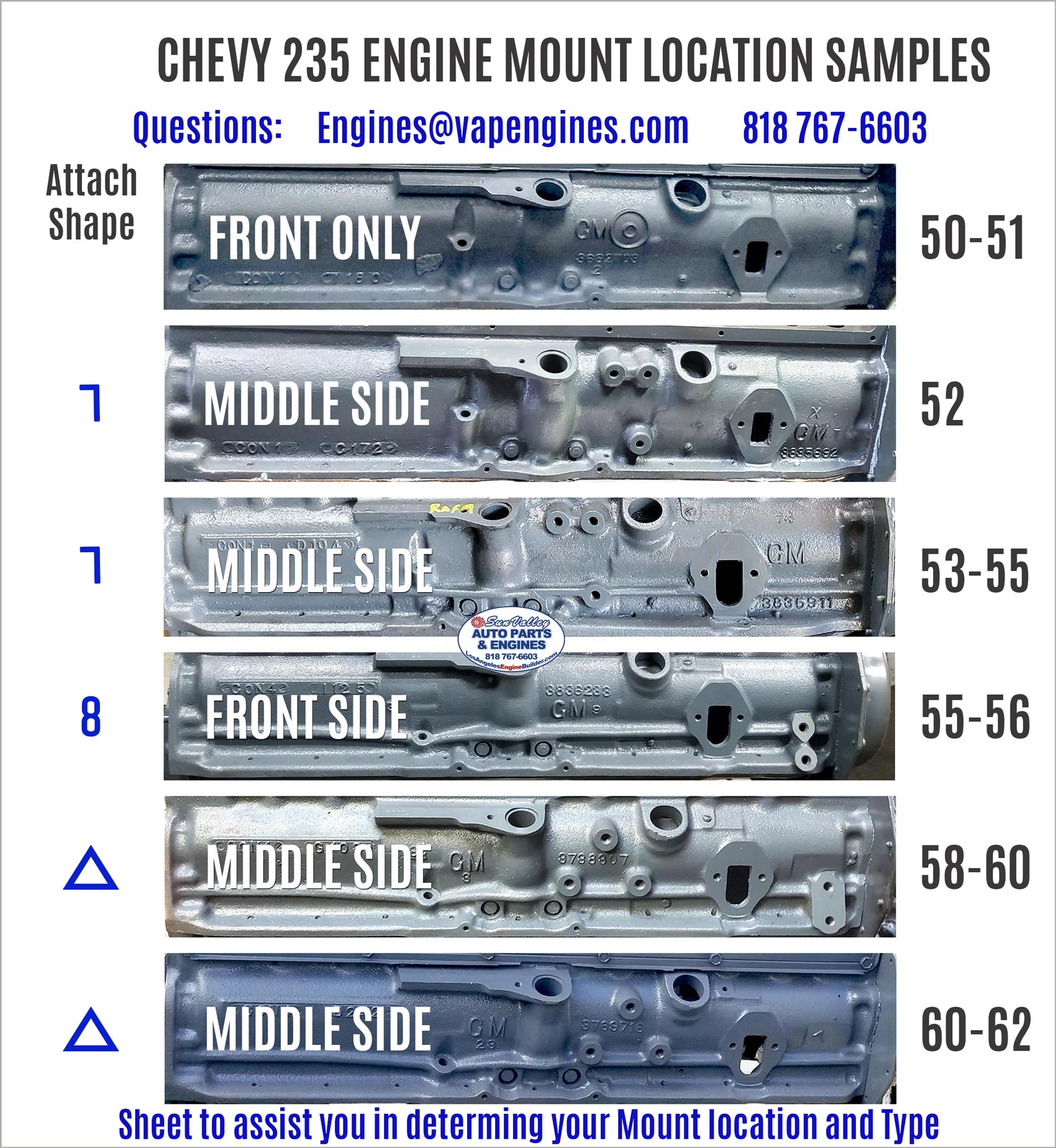 GM Chevy 235 Engine Mount Location and Shape