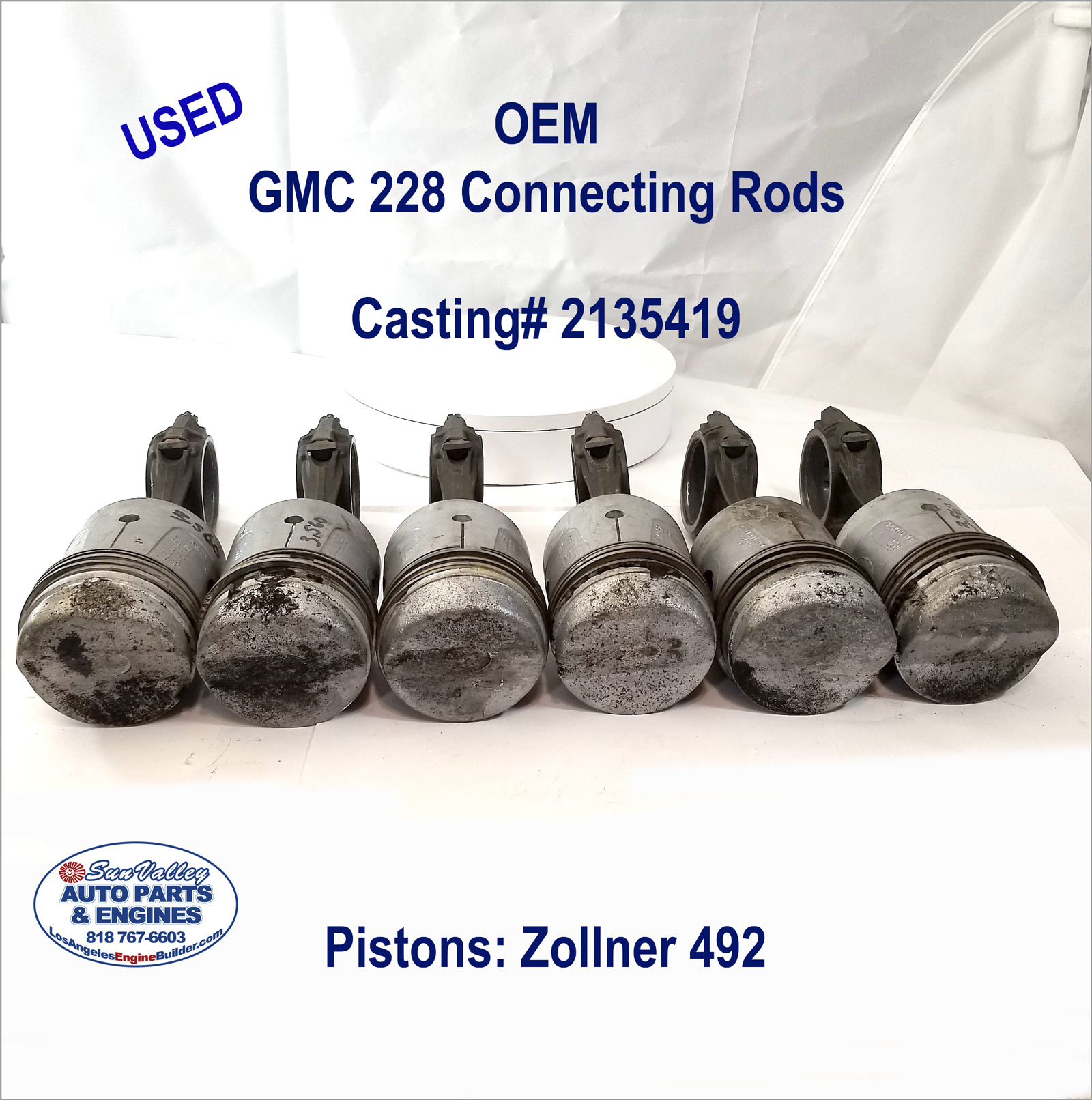 39-60 GMC 228, 248, 270 Connecting Rod Set 2135419, piston tops