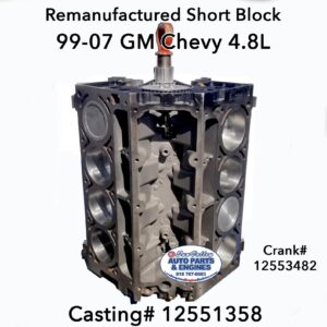99-07 GM Chevy 4.8L LS Engine Short Block 12551358, piston view